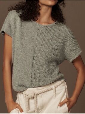 Anthropologie Flat White Jolie Short Sleeve Green Sweater Size S NWOT